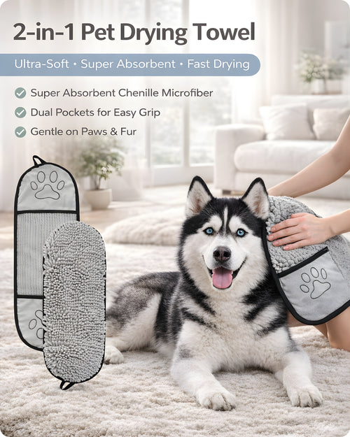 Ultra-Absorbent Pet Drying Towel | 2-in-1 Grooming & Drying