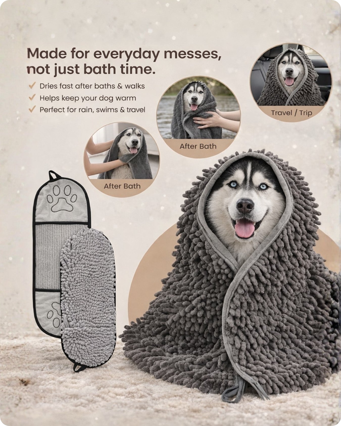 Ultra-Absorbent Pet Drying Towel | 2-in-1 Grooming & Drying