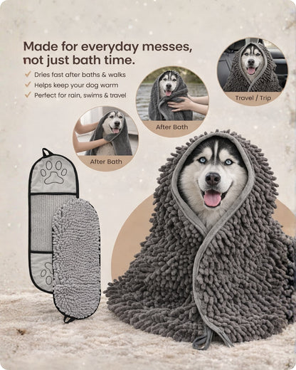 Ultra-Absorbent Pet Drying Towel | 2-in-1 Grooming & Drying