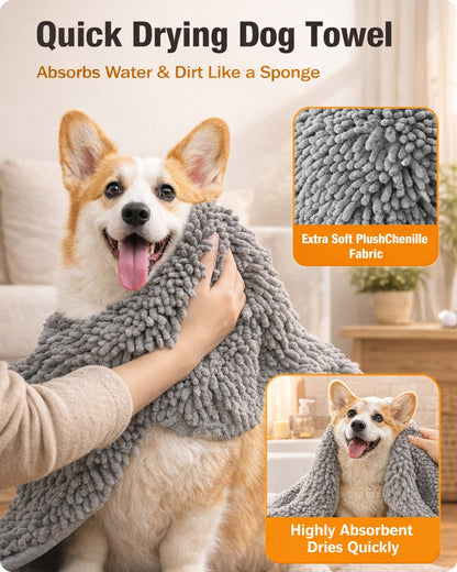 Ultra-Absorbent Pet Drying Towel | 2-in-1 Grooming & Drying